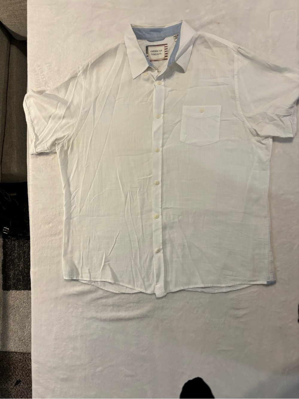 American Threads White Short Sleeve Button-Down Shirt with Chest Pocket